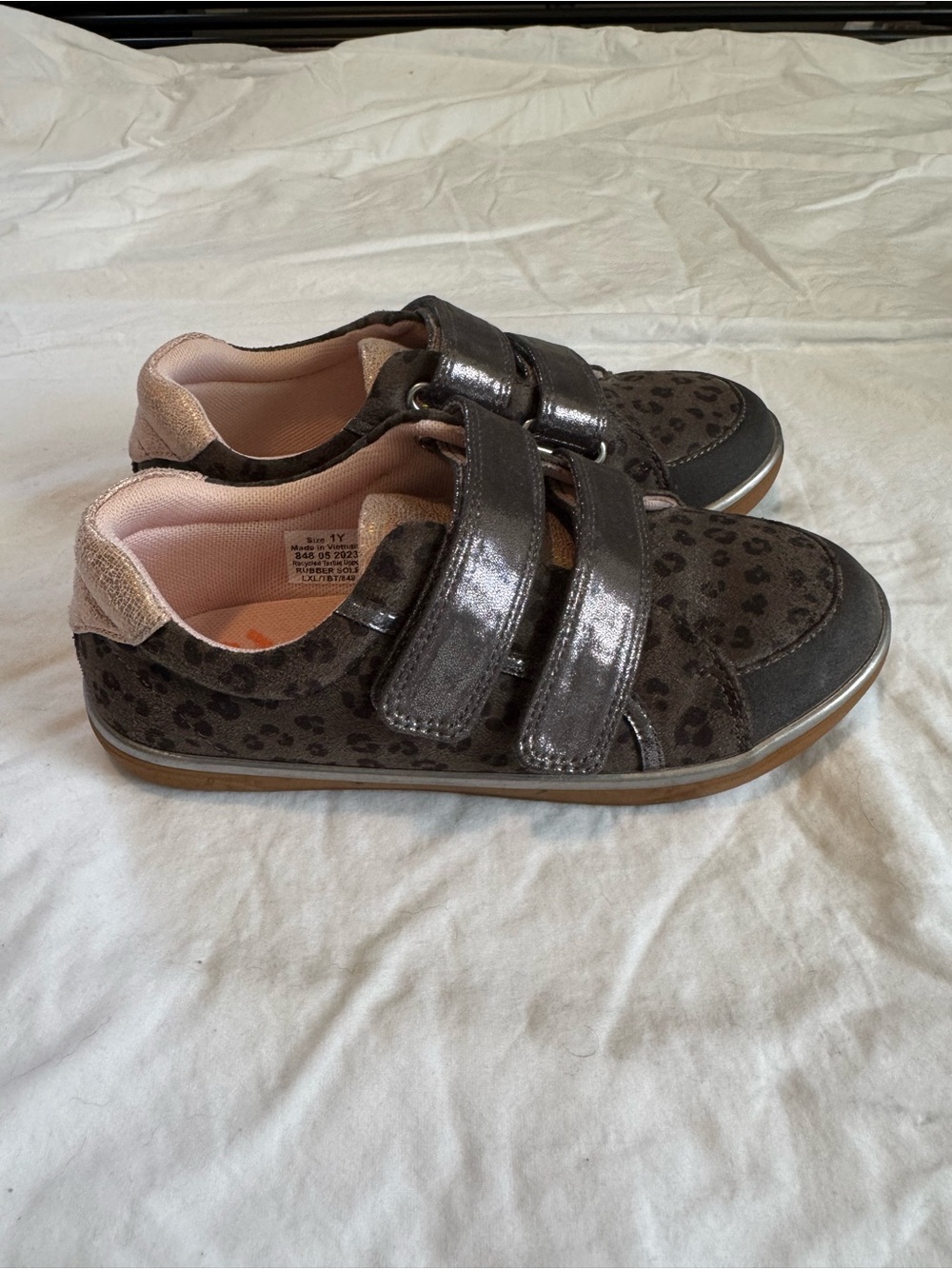 Like new! Livie & Luca Gray Leopard Velcro Sneakers with Pink Lining
